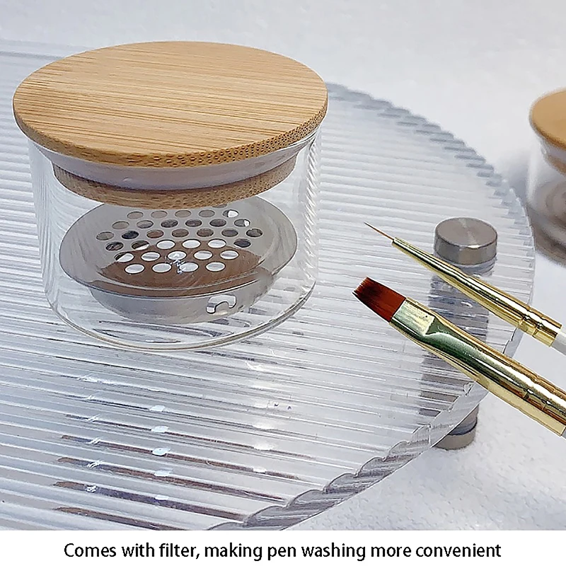 2 Sizes Glass Nail Cup Powder Liquid Brush Bowl Holder Container Equipment Nail Salon Tool With Lid Art Tool Cleaning Cup