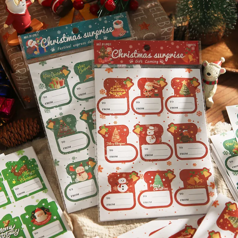 Mr. Paper Aufkleber mit Weihnachtsthema, Weihnachtsdekoration, Cartoon, Geschenk, Name, Verpackung, Versiegelungsaufkleber