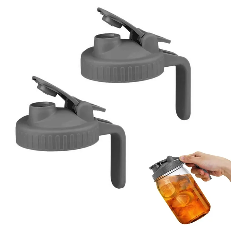2Pack Wide Mouth Flip Cap Mason Jar Lids For Mason Jars Airtight Flip Cap Design With Handle,Leak-Proof Seal Cover-AC82