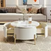 31.5 Modern Round Coffee Table with 2 Large Drawers Storage Accent, Off White 5