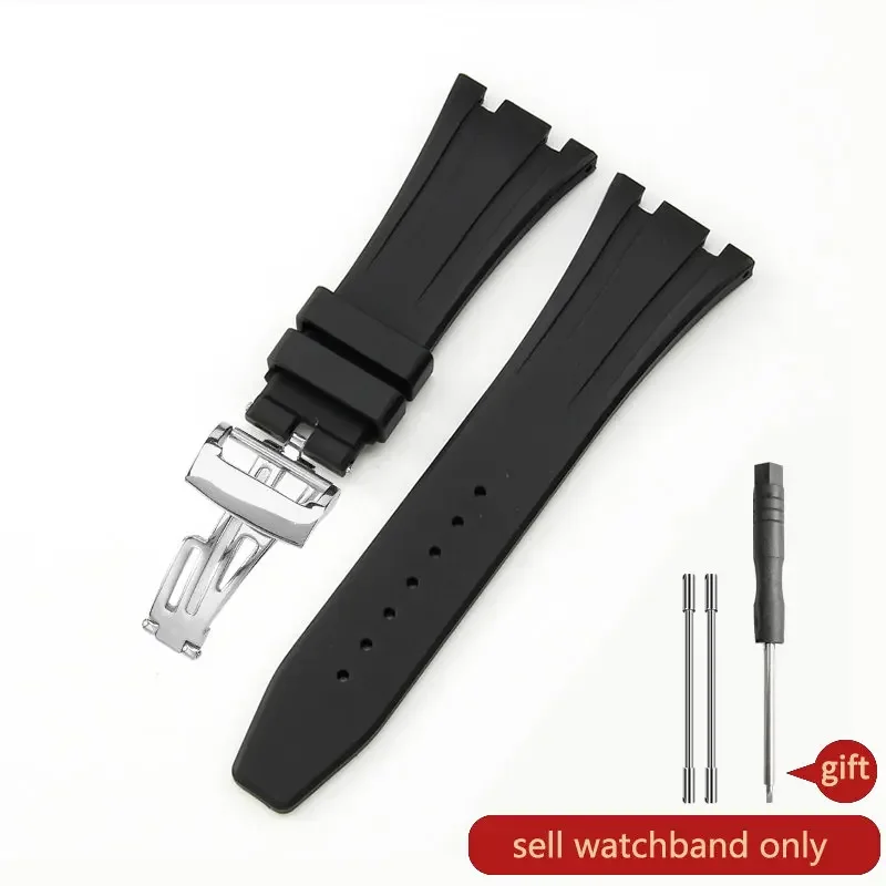 thumbnail image 1 of Correa de reloj de repuesto con hebilla plegable de acero macizo para reloj Ap Royal Oak Offshore Silicone 27 28 mm original 15400/26470/15703, 1 of 5