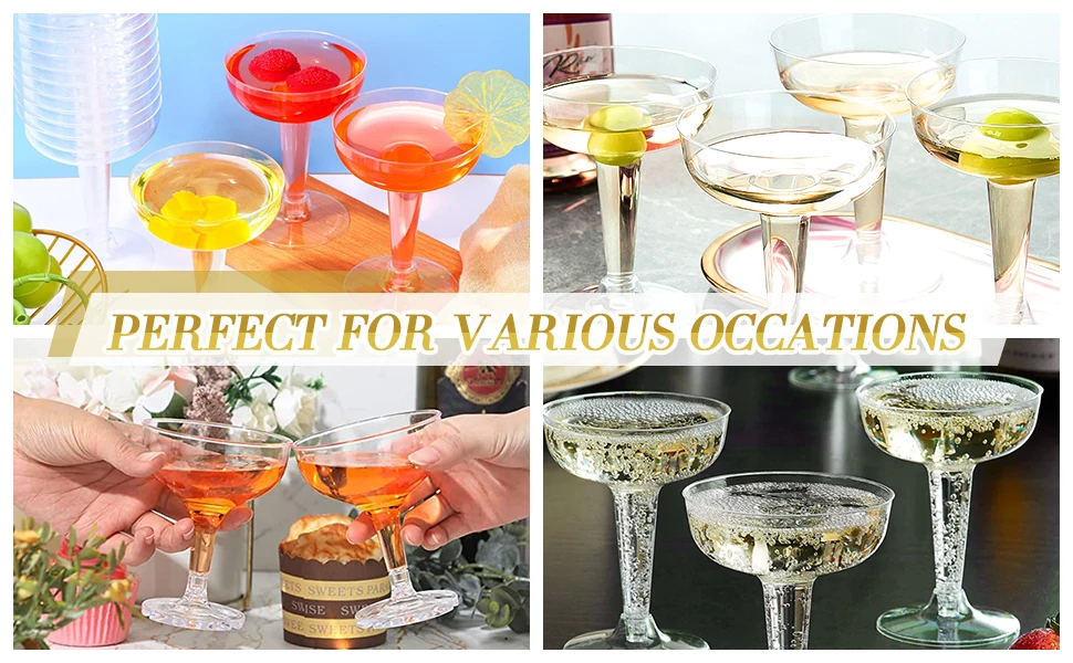 Description Picture 4 of item25pcs Plastic Champagne Coupe 4oz Plastic Party Champagne Cups Stackable Stemmed Glasses Plastic Coupe for Party Celebration