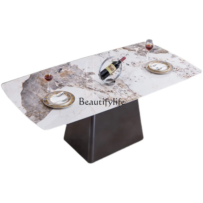 

Italian Dining Table Rectangular Designer Model Household Restaurant Stainless Steel Light Luxury Dining Table