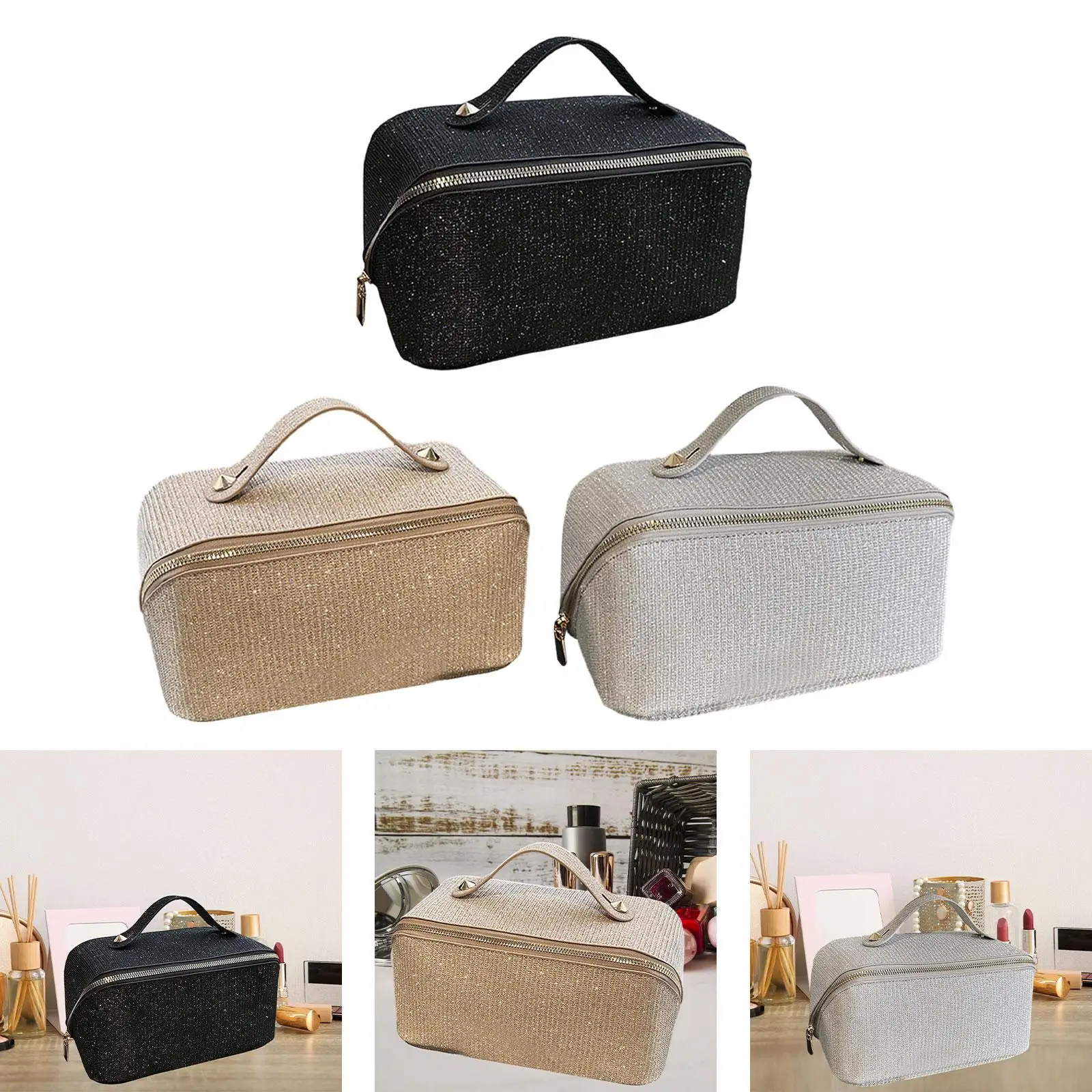 Make up Organizer Cosmetic Pouch Large Capacity Portable Zipper Multipurpose Makeup Bag Open Flat Toiletry Bag for Cosmetics