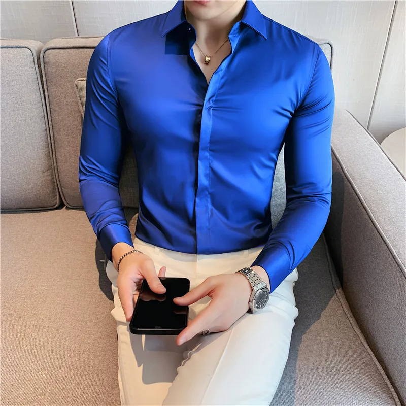High Elasticity Long Sleeve Men Shirts Autumn Slim Fit dress shirts men casual shirts