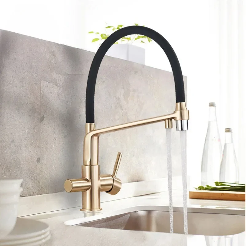 

Filter Kitchen Faucet Brushed Gold 360 Swivel Pure Water Faucets for Black Pull Down Purification Mixer Tap