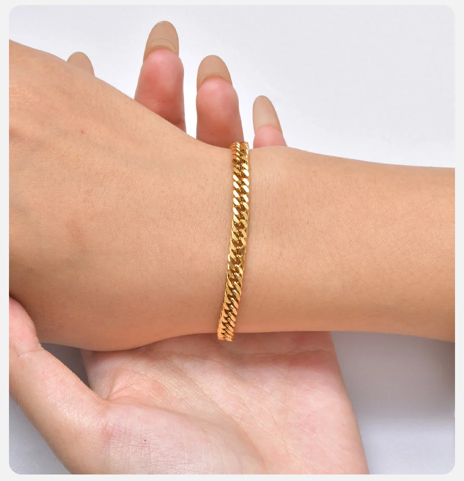 Vnox Damen Edelstahl Panzerketten-Armband, Vergoldetes Einfaches Kettenarmband für Frauen Geschenk-Schmuck – Detail 3