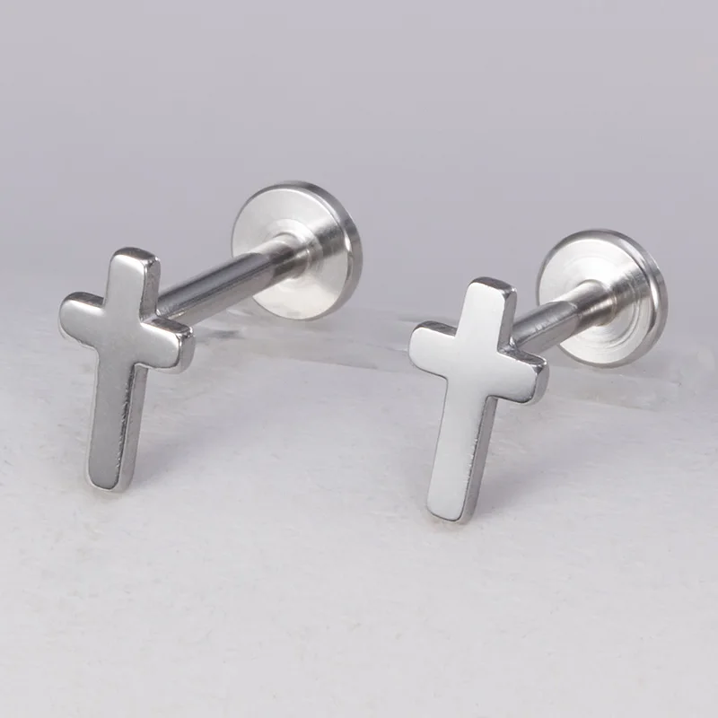 2pcs Cross Lip Piercing Stainless Steel Labret Ring Ear Cartilage