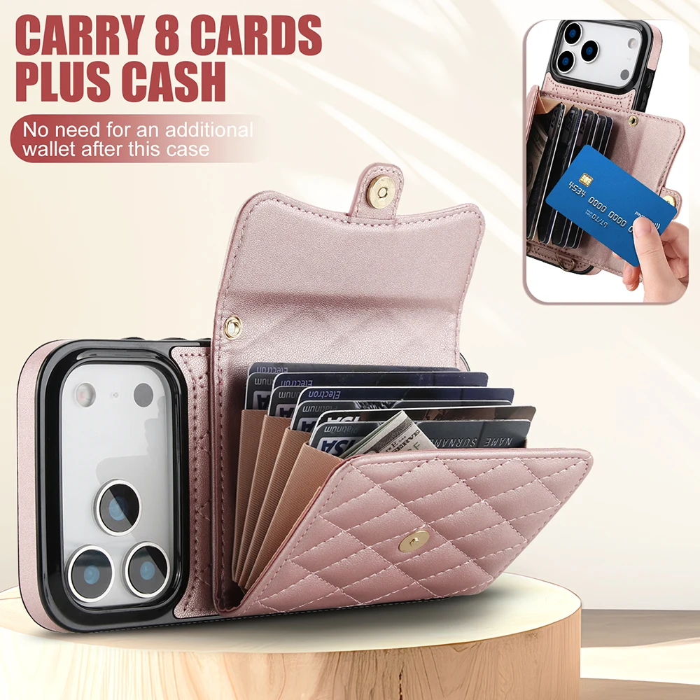 Leather Wallet Case with Wrist & Shoulder Strap and Card Pocket