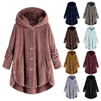 Autunno inverno cappotto donna caldo orsacchiotto cappotto giacca di lana cappotto di peluche femminile giacca con cappuccio nuovi cappotti da donna giacca di colore solido 1
