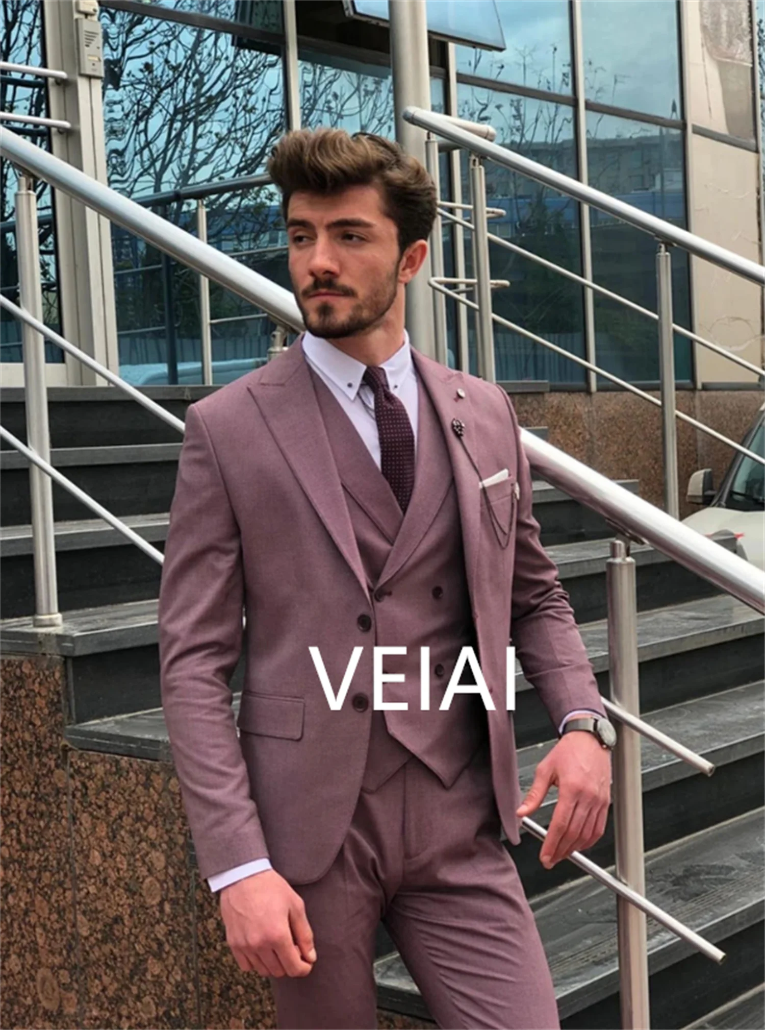 

Men Suits 2 Pieces Slim Fit Double-breasted Peak Lapel Formal Wedding Coustime Homme Luxe Party