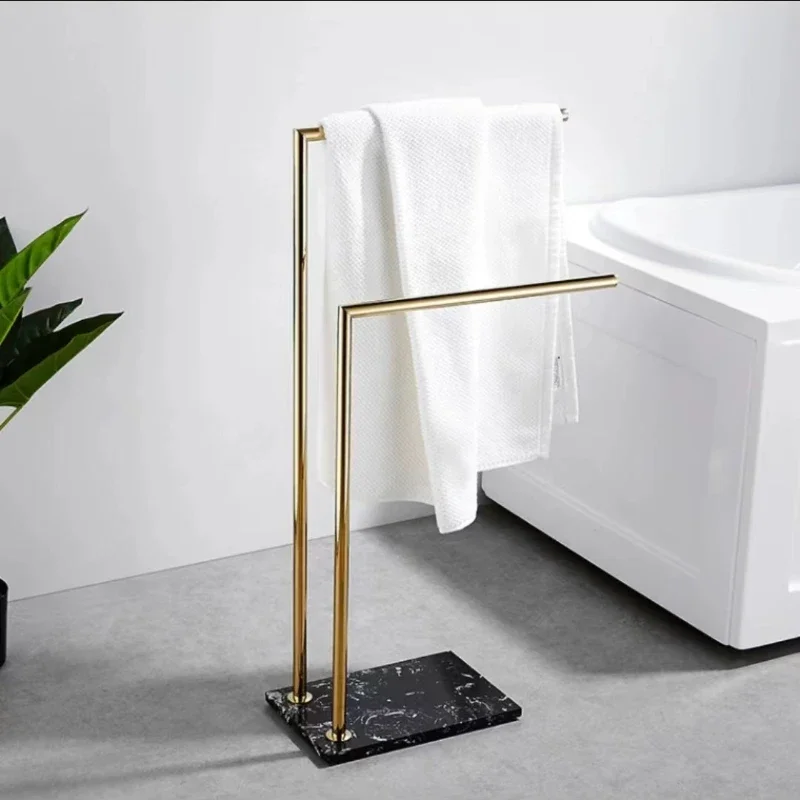 Floor Standing Towel Rack Marble Stone Base Luxury Hotel Towel Holder Brush Gold Bar Freestanding Storage Shelf