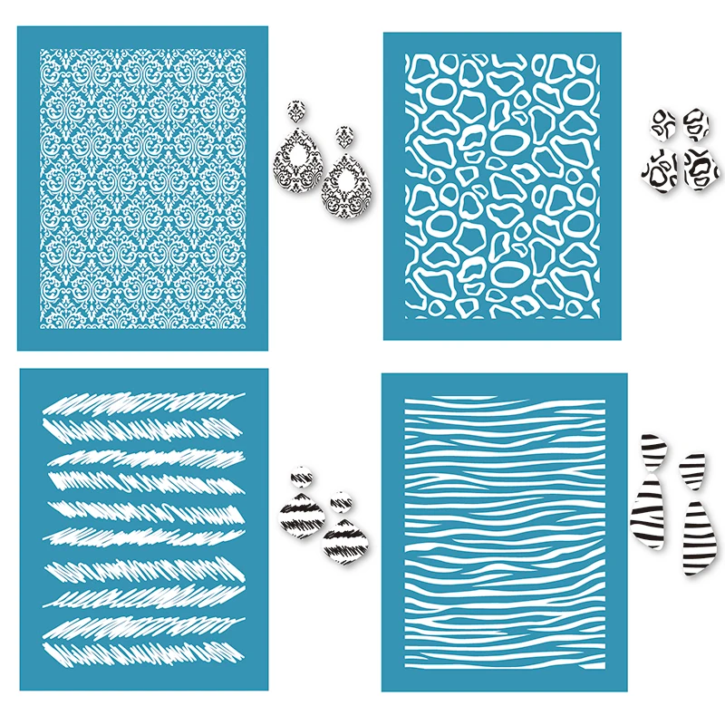 4 Styles SelfAdhesive Silk Screen Stencils for Polymer Clay Reusable