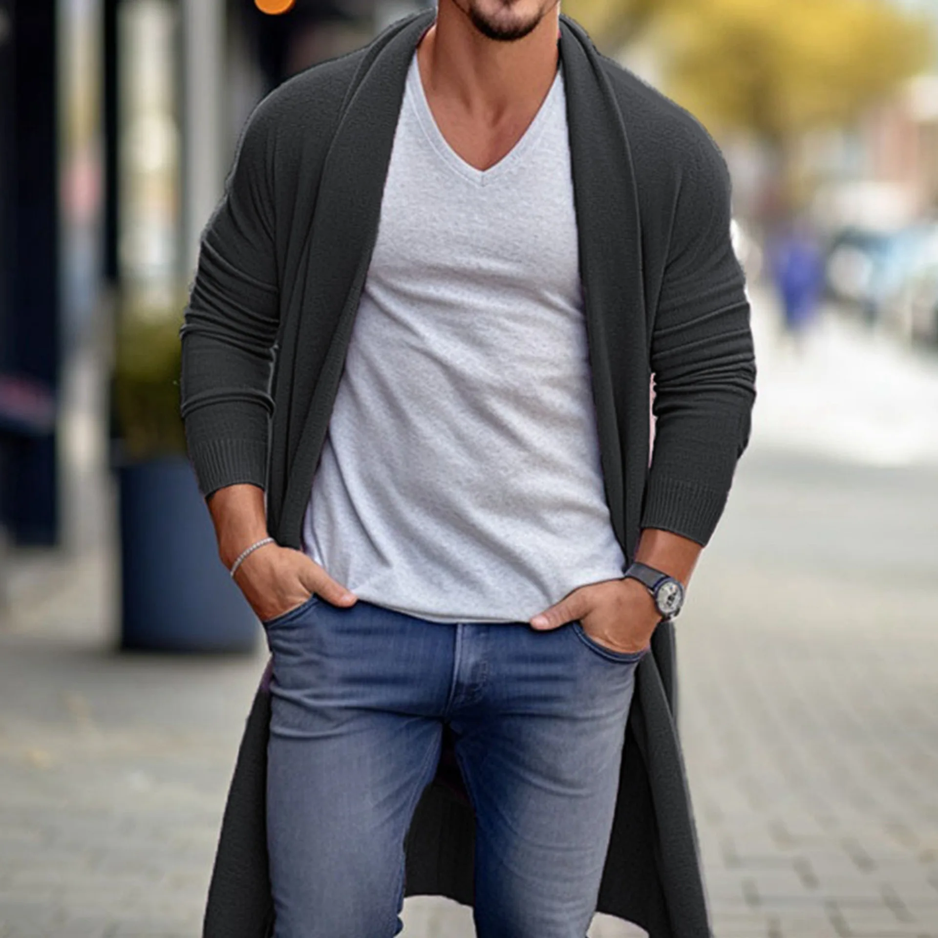 Amazon's foreign trade men's clothing, European and American spring and autumn thin knit sweater, men's loose and long woolen ja