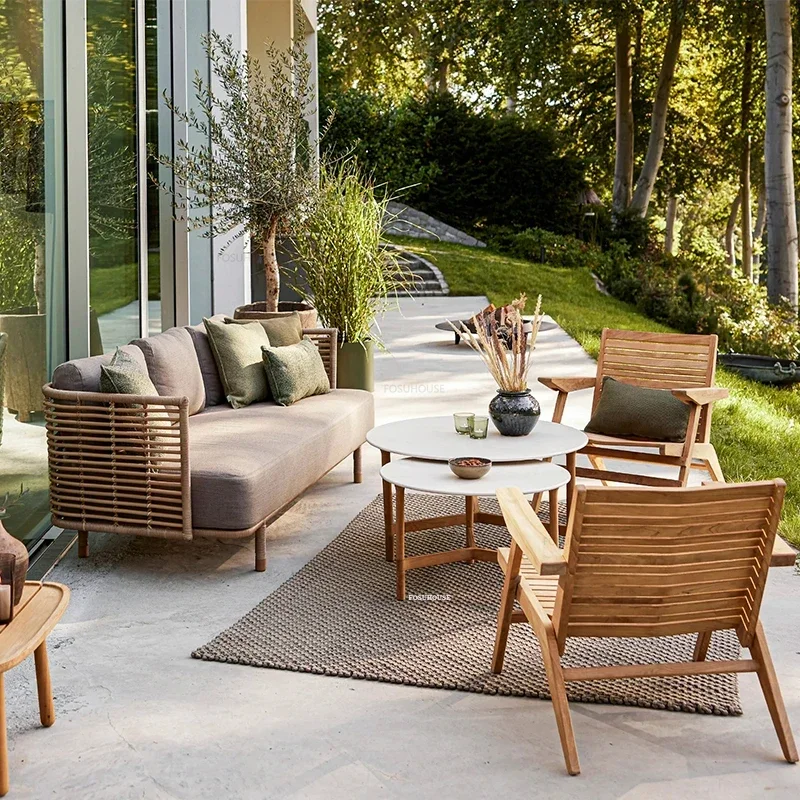 Designer Rattan Outdoor Sofas Leisure Home Balcony Patio Garden Sofa Combination Waterproof and Sun Protection Outdoor Furniture