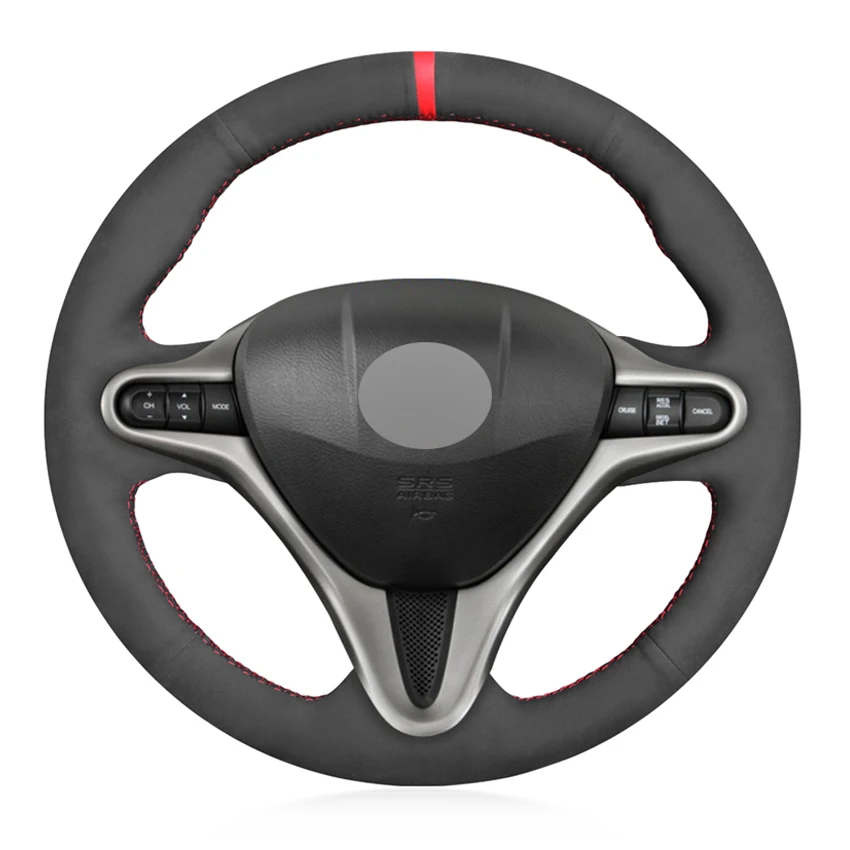 

Black Faux Suede Red Marker Hand-stitched Car Steering Wheel Cover for Honda Civic Civic 8 2006-2011 (3-Spoke)