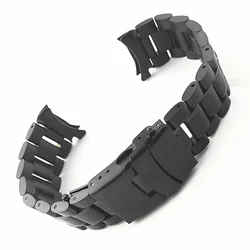Stainless Steel Solid Watch Strap with Folding Buckle - Universal Replacement Bracelet - 22mm (Arc End Black)