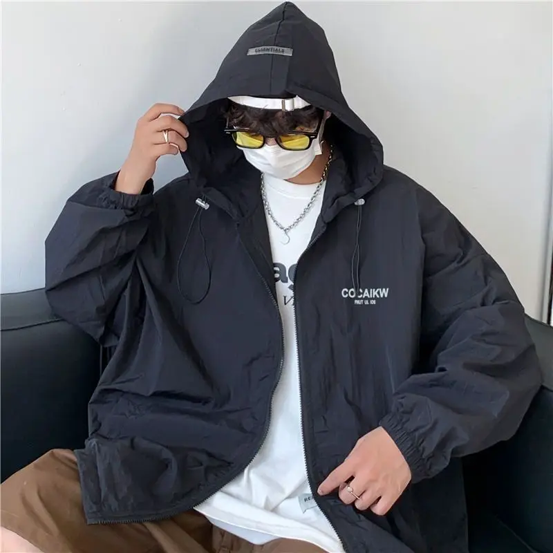 Summer Thin Sun Protection Hooded Men Jackets Breathable Coats Casual Streetwear Ins Trendy Loose Soft Men's Oversize Jackets