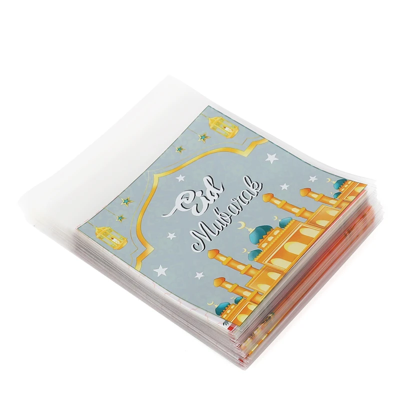 100Pcs Eid Mubarak Candy Cookie Bag Plastic Moon Star Gift Baking Packing Bags 2026 Muslim Islamic Party Supplies Ramadan Kareem