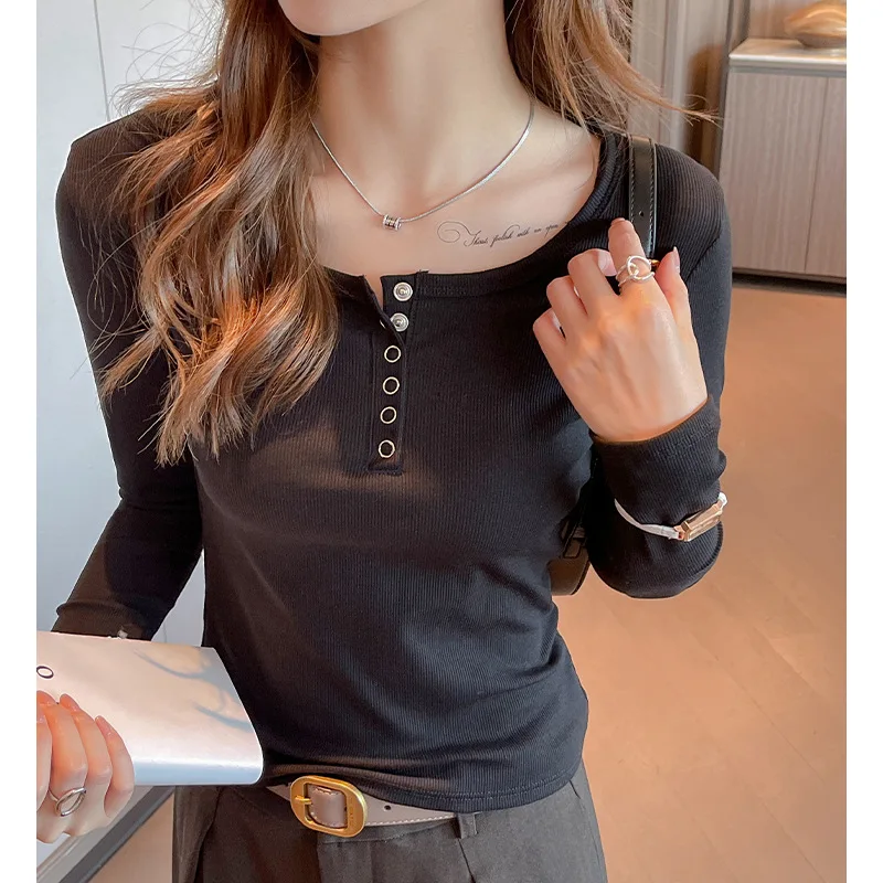 Women Long Sleeve Knitted Slim Fit T Shirt