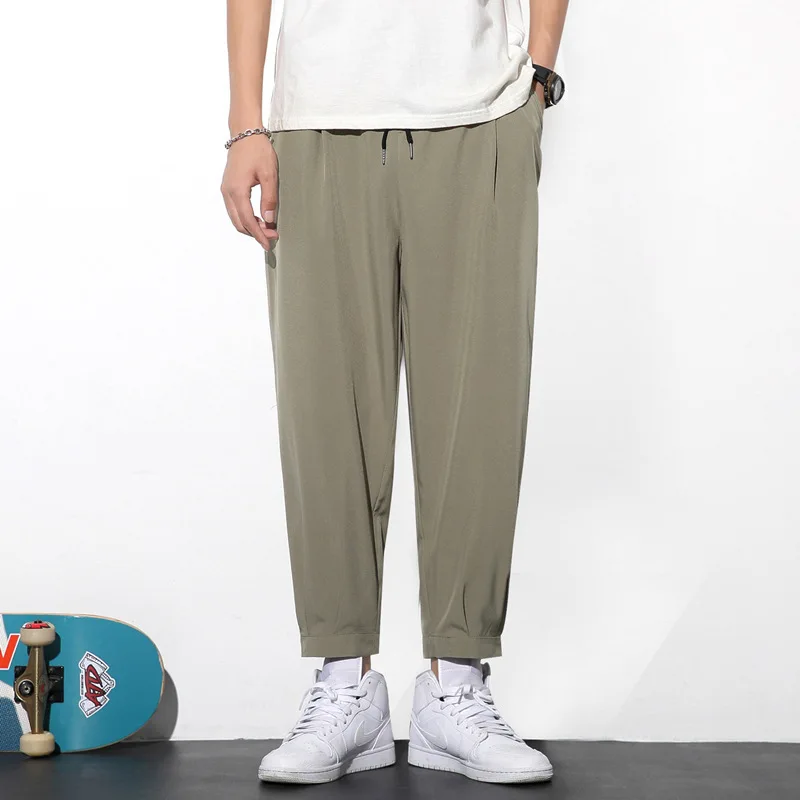Mens Summer Loose Fit Elastic Waist Trousers
