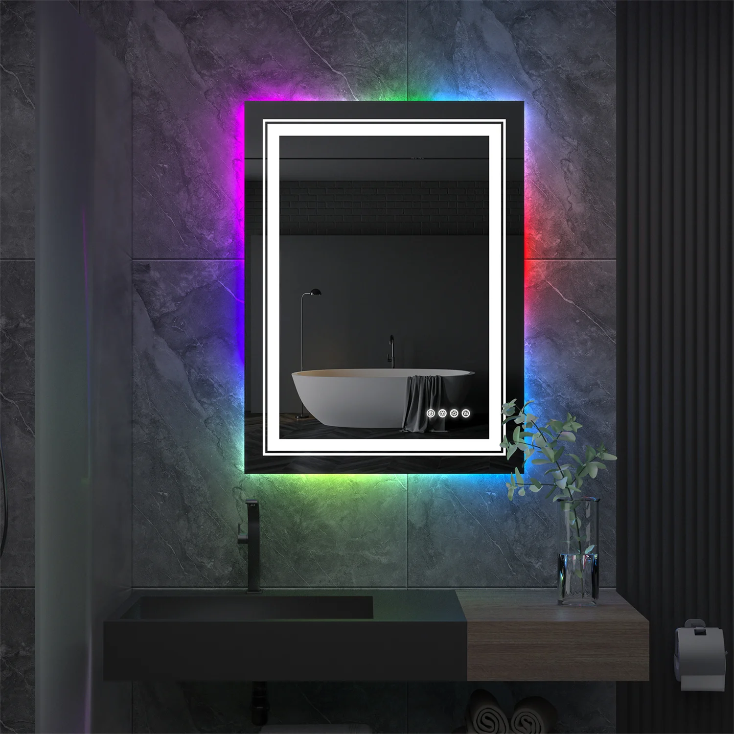GLFNB Specchio LED a 3 colori a mezza luna, specchio per trucco retroilluminato intelligente dimmerabile semicerchio 84 * 120 cm, grande specchio decorativo a parete per ingresso bagno antiappanna