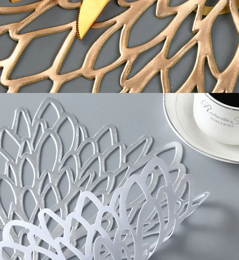 PVC Hibiskusblüten-Tischset, hohle Tischunterlage, Untersetzer, isolierende Untersetzer, Tischschalen-Untersetzer, Heimtischmatten, Deko – Detail 9