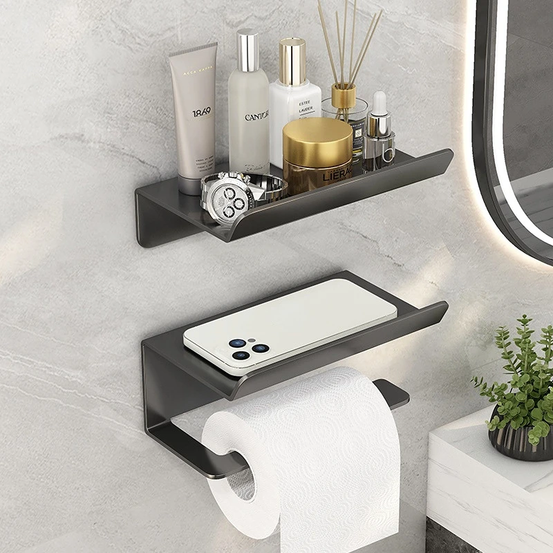 

Stainless Steel Toilet Paper Holder Shelf With Tray Bathroom Kitchen Wall Hanging Punch-Free Toilet Paper Roll Holder