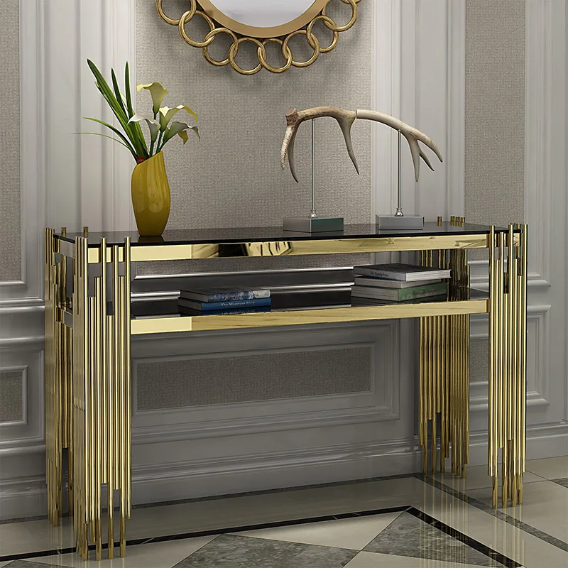 

Living Room Porch Table Stainless Steel Simple Tempered Glass Partition Decorative Cabinet Entrance Corridor Wall Light Luxury