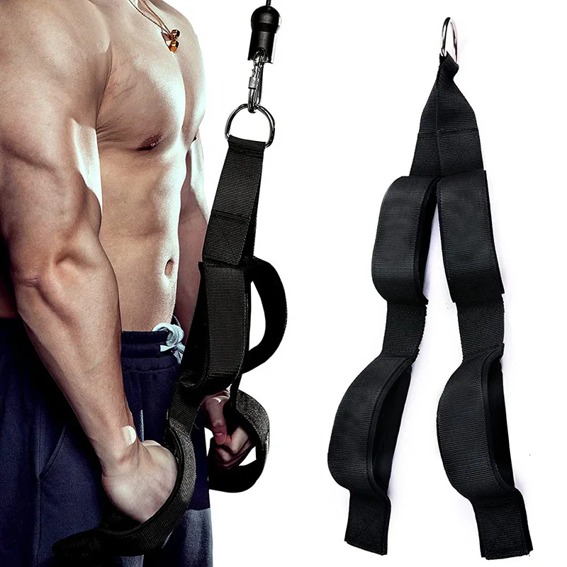 

Tricep Pull Down Rope Cable Attachment with 2 Sets of Handles Neoprene Pads for Home Gym Workout