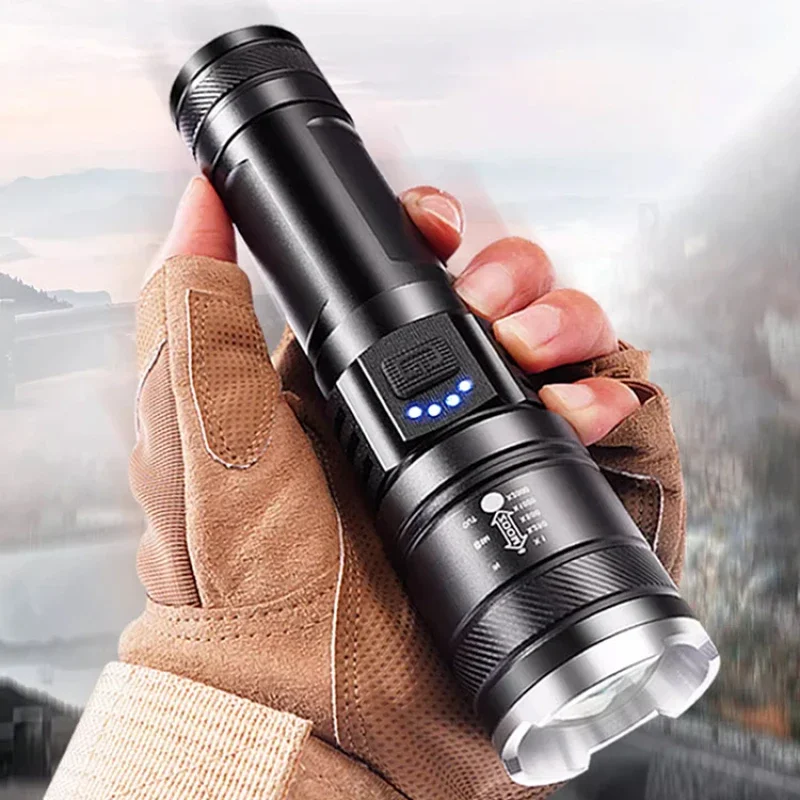 NEW High Power LED Flashlight XHP220 Super Bright USB Rechargeable Torch 18650 Zoom Powerful Flash Light XHP50 Hunting Lantern