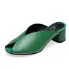 New 2023 Green Slip-on Slippers High Heeled Womens Mules Pumps Peep Toe Square Heel Autumn Casual Sandals Slipper Lady 5
