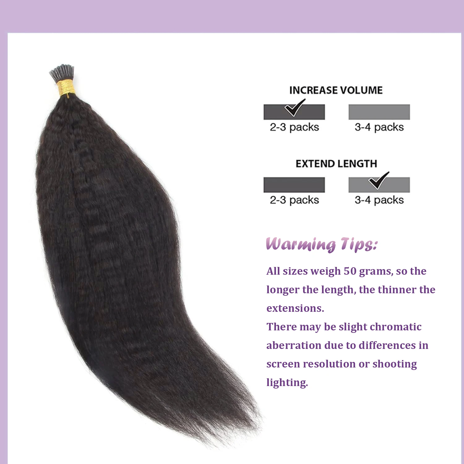 I Tip Hair Extensions Human Hair Kinky Straight Itips For Black Women Full to Bottom Natural Black I Tips hair extensions