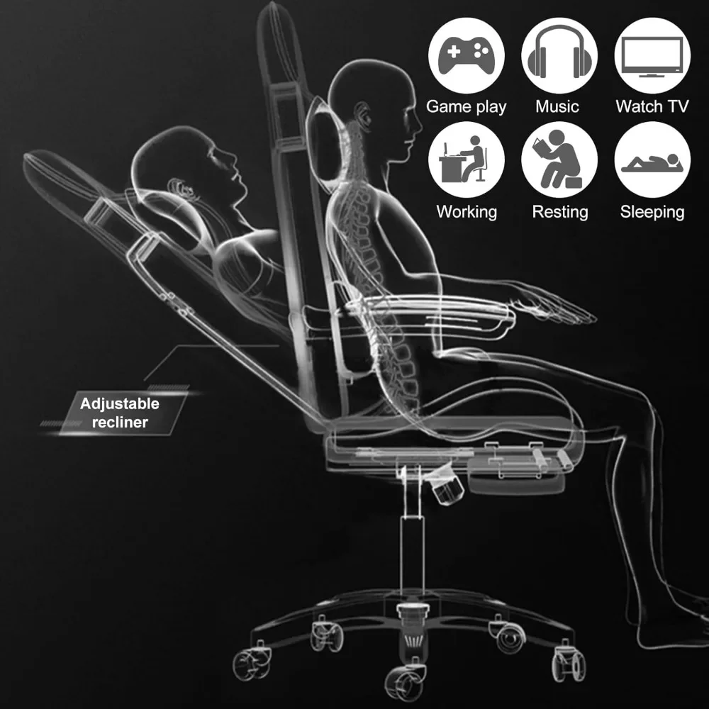 Gaming Chair w Bluetooth Speakers RGB LED Lights,Ergonomic，Footrest,Height Adjustable Adults w Back Lumbar Support Red 6
