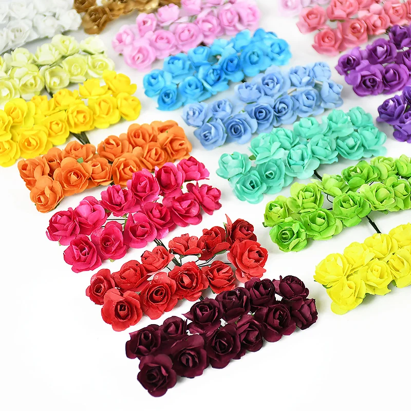 144/288Pcs 2cm Mini Papier Rose Künstliche Blume Köpfe Bouquet Für Hochzeit Künstliche Rose Blumen DIY Scrapbooking liefert – Detail 3