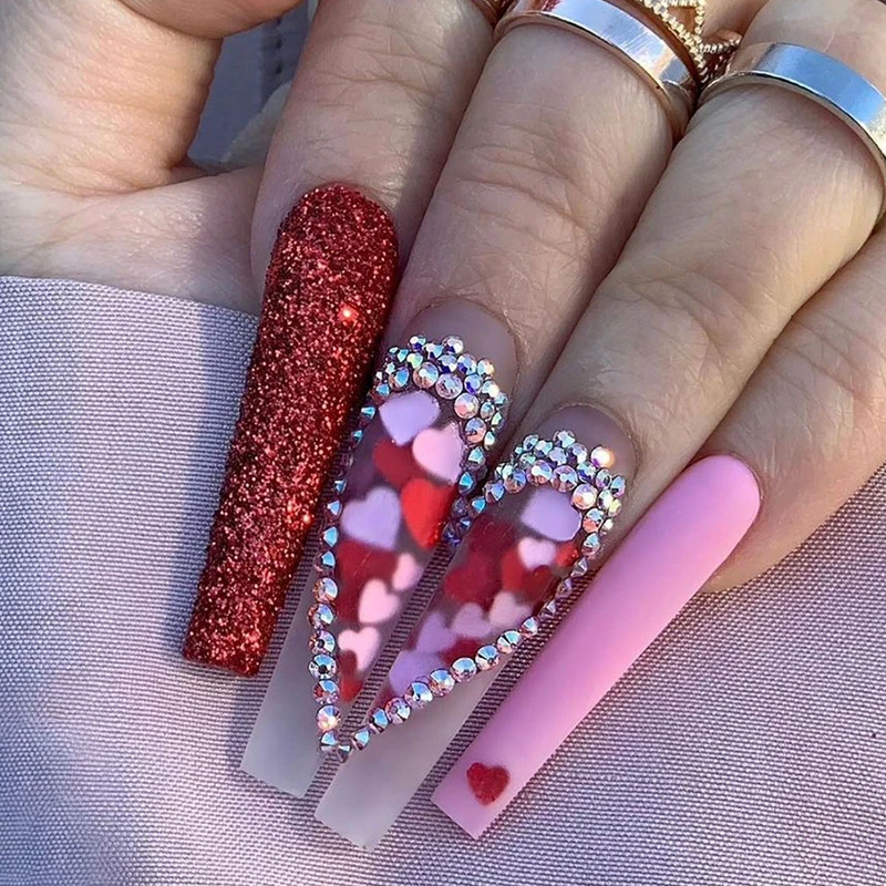 24pcs Box Fake Nails Red Heart With Diamond Acrylic French Coffin Nails Press On Nails Long Detachable Full Cover Nail Tips Aliexpress 24pcs Box Fake Nails Red Heart With Diamond Acrylic French Coffin Nails Press On Nails Long Detachable Full Cover Nail Tips Aliexpress