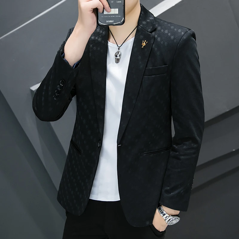 Men's Boutique Fashion Wave Dot Leisure Business Suit Jacket Blazer Groom Wedding Dress Party Performance Host Coat
