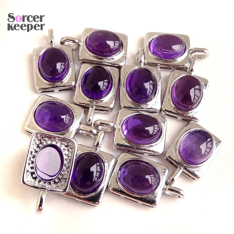 

Exquisite Carved Box Pendant Silver Plated Inlaid Square Shaped Natural Amethyst Necklace for Woman Girl Cute Jewelry Chain P092