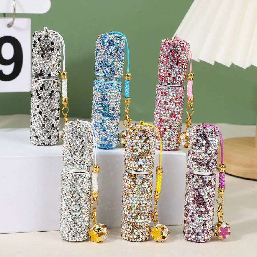 Luxurious Rhinestone Travel Perfume Atomizer with Lanyard - 5ml Refillable Mini Spray Bottle