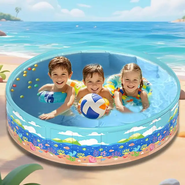 Wading Pool For Kids PVC Foldable Wading Pool Non-Inflatable For Child Save Space Design Bathing Tub Anti-Slip For Water Party 2