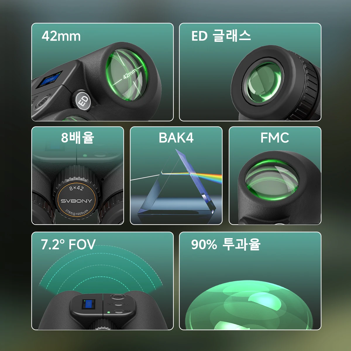 Svbony SA208 8x42 삼각대가 있는 전자식 ED 쌍안경, 조류 관찰 캠핑용 광시야 조류 인공지능 식별 쌍안경