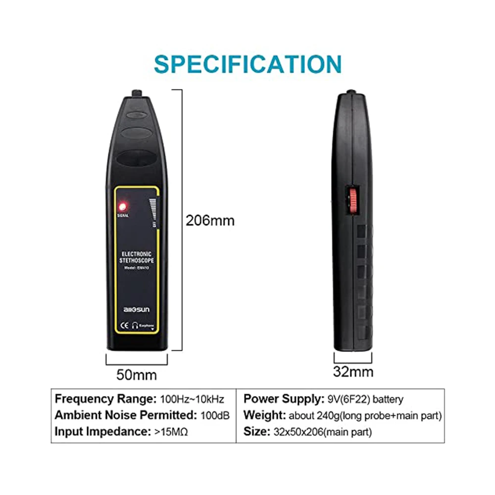 Ultrasonic Leak Detector Gas Leak Detector Car Noise Hearing Detection Diagnostic Tool 100Hz~10kHz 3