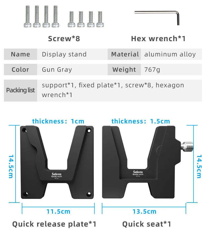 Selens 180 Degree Rotation Display Quick Mounting Plate Base Adjustable Universa
