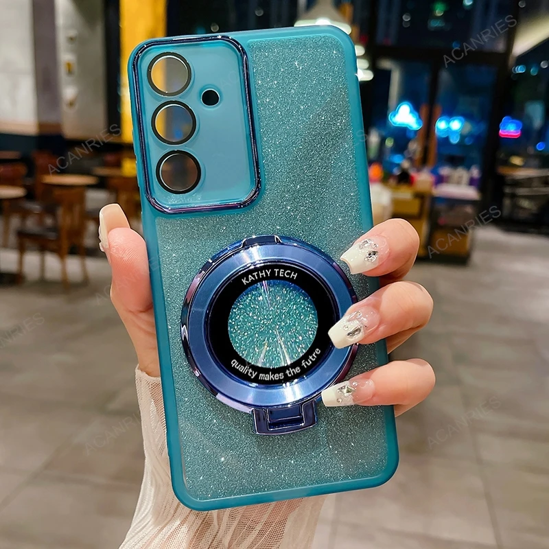 Glitter Clear Silicone Case with Circle Magnetic Stand Cover
