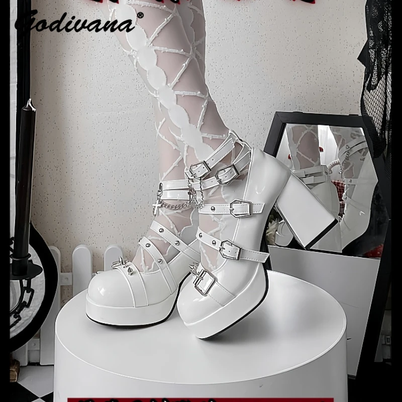 Original Punk Style Women's Paltform Leather Shoes Spring Sweet Cool Hot Girl Lolita High Heels Y2K Asian Culture Mary Jane