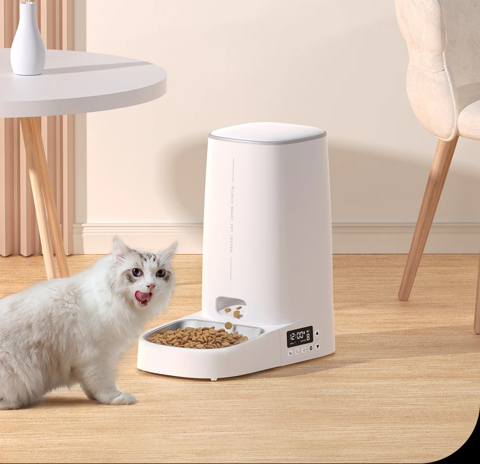 ROJECO Automatischer Katzenfutterautomat für Haustiere, intelligentes Katzenfutter, Kibble-Spender, Fernbedienung, WiFi-Taste, automatischer Futterautomat für Katzen, Hundezubehör – Detail 4