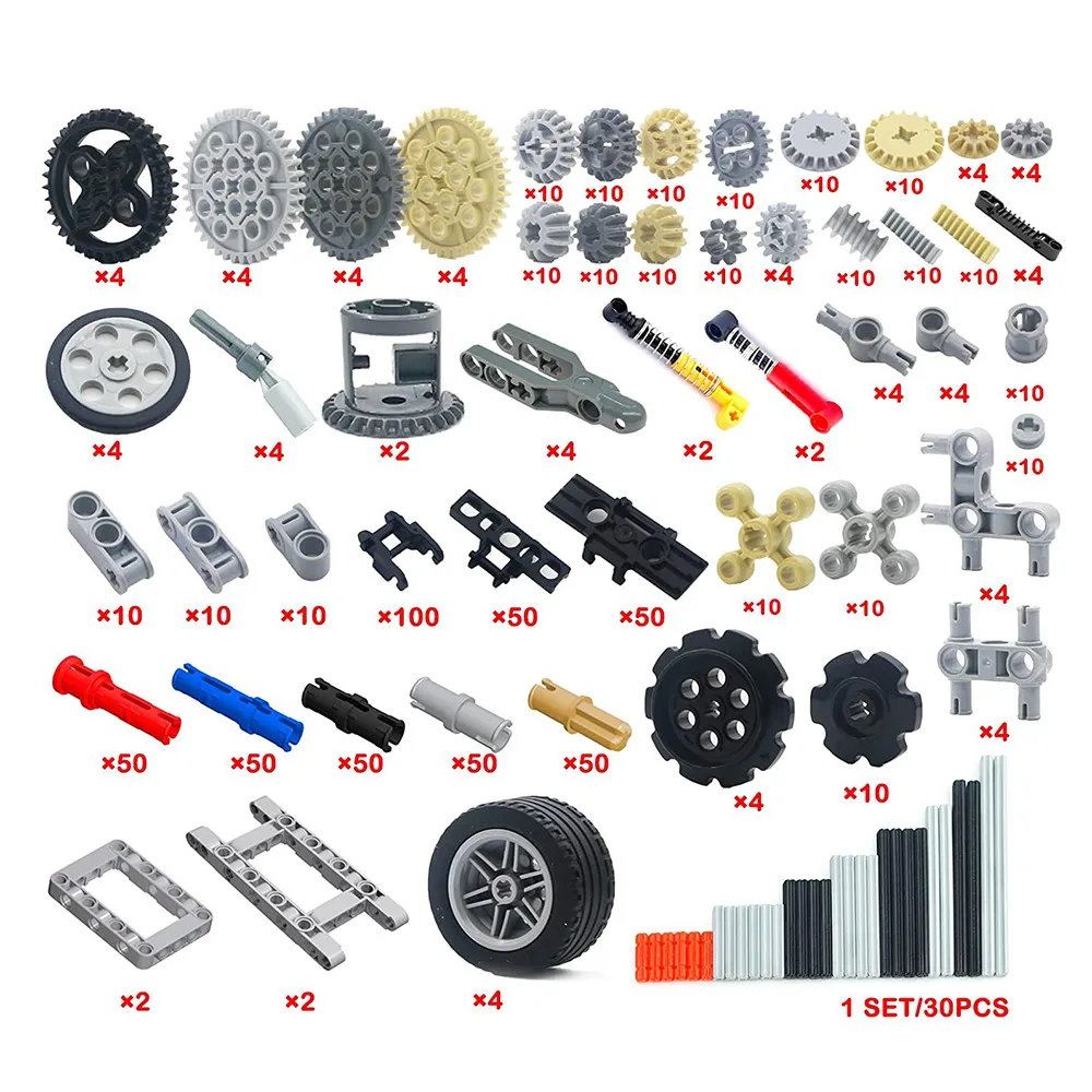 768PCS Cars Gears Axles Pack Technical Bricks Parts Wheels Connectors Chain Link Pins Joints Shock Absorber MOC Building Blocks