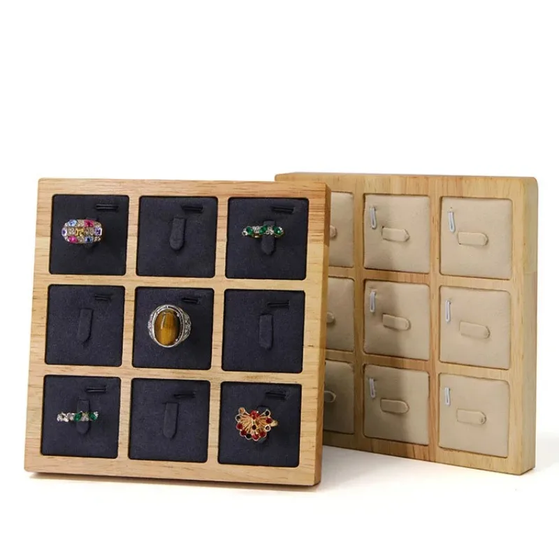 Wooden Jewelry Rings Display Stand Board 9 Clips Wedding Engagement Ring Jewellery Counter Top Storage Organizer Rack Show Case