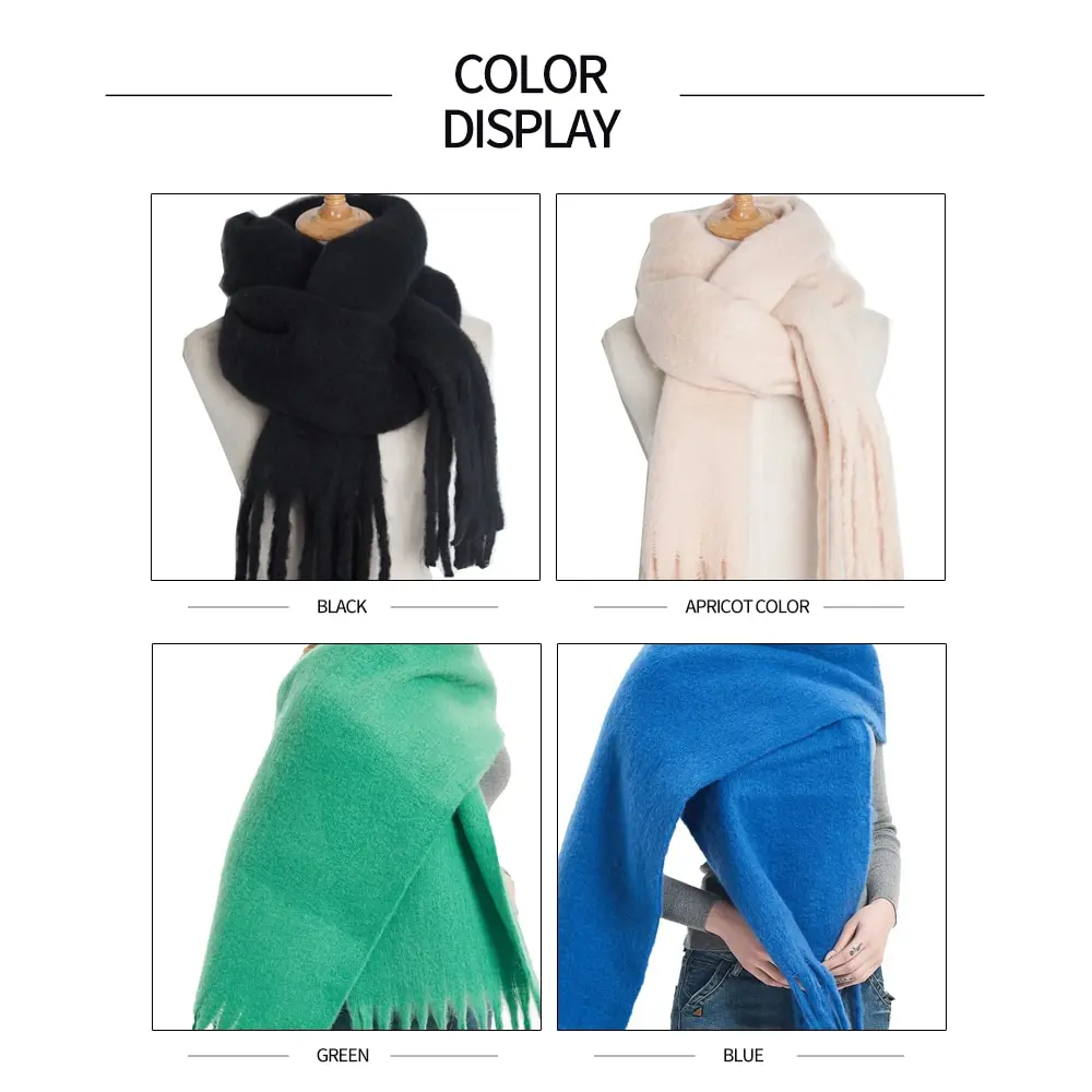 Winter Accessories Women Cashmere Scarf Thick Warm Solid Cape Wraps Bandana Pashmina Long Tassel