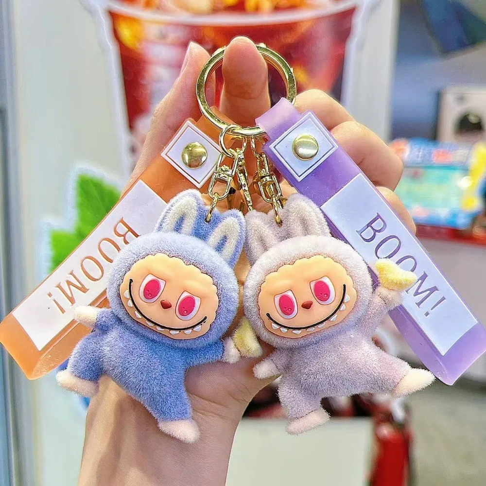 Labubu Flocking Fabric Keychain Pendant Bag Key Chain 1-Pcs